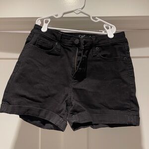 Black denim shorts